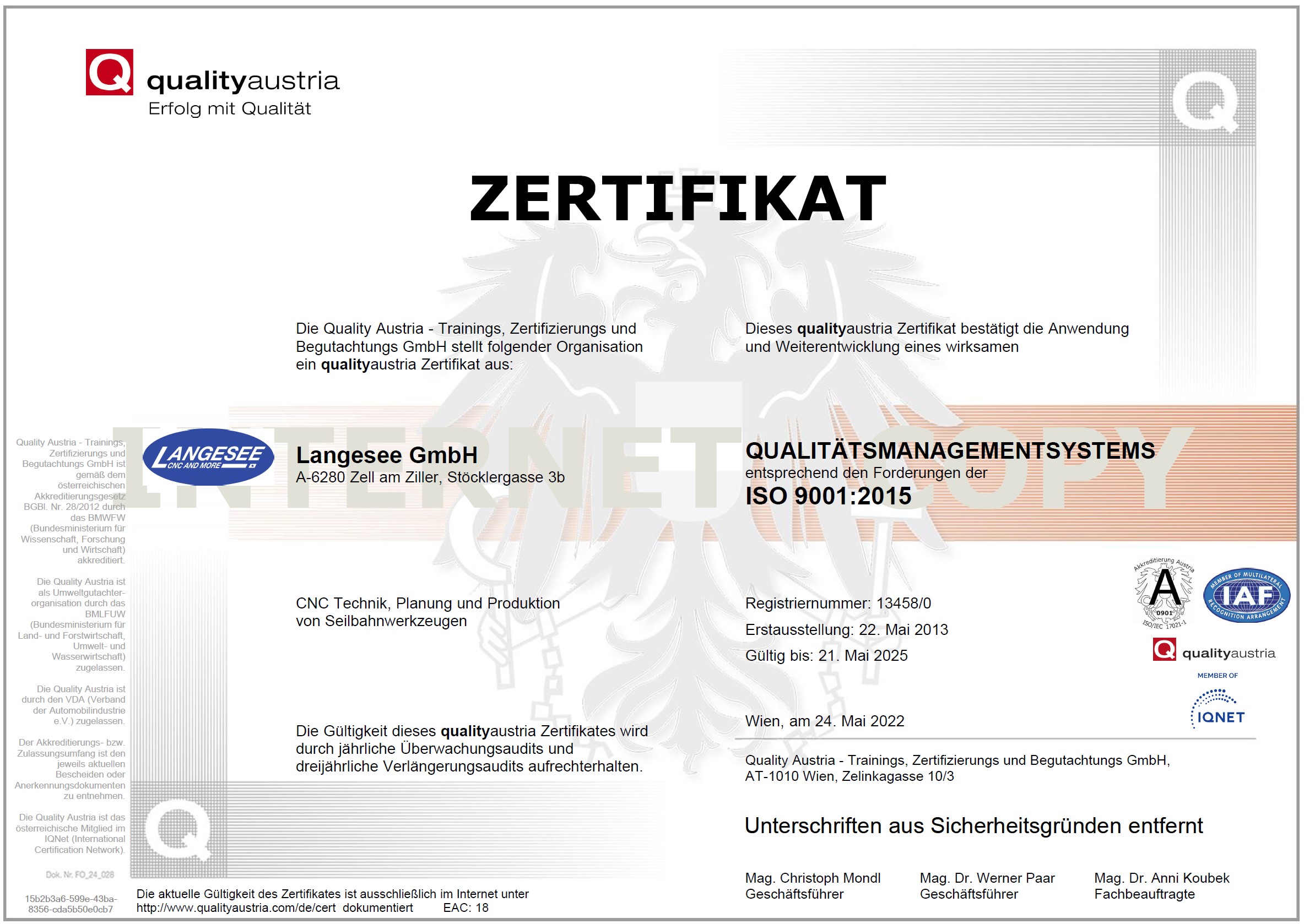 ISO 9001 Zertifikat